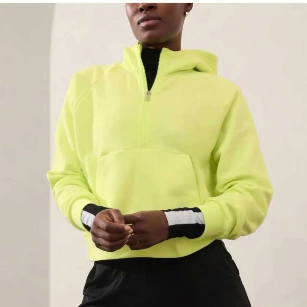 ATHLETA Easy Fleece 1/2‎ Zip Hoodie Citron Yellow Neon Sweatshirt Womens Small